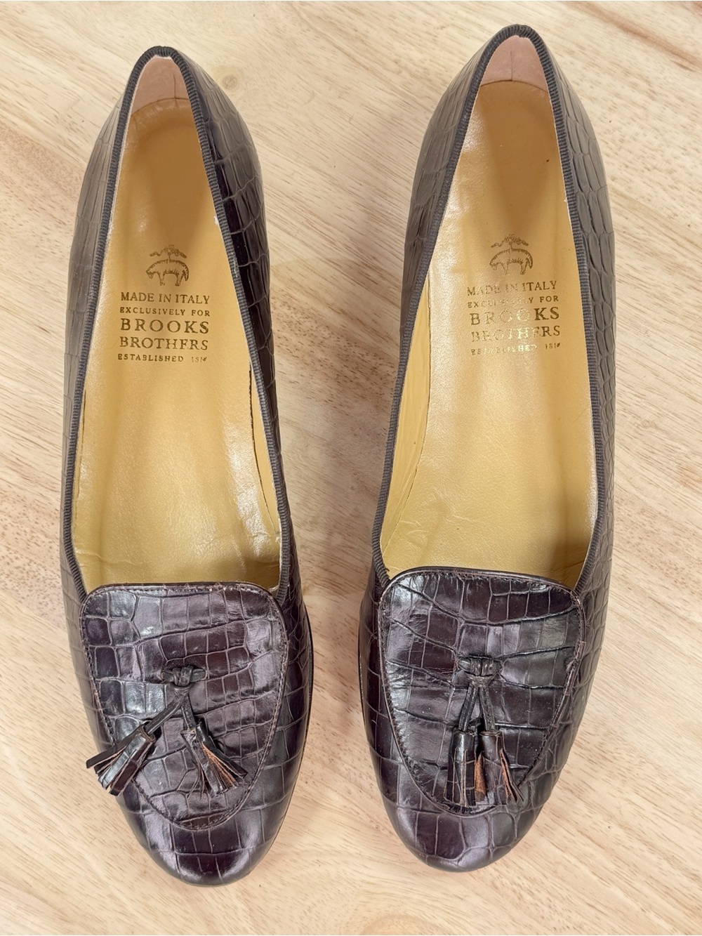 Brooks Brothers Croc Embossed Leather Tassel Loafers Brown 10 AA Narrow - Picture 4 of 11